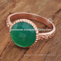 Handcrafted Silver Rose Gold Green Onyx Gemstone Rings 925 Silver Jewelry